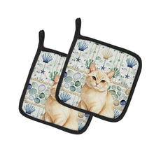 Load image into Gallery viewer, Solid Cream Cat Coastal Sea Glass Pair of Pot Holders