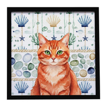 Load image into Gallery viewer, Solid Red Ginger Cat Coastal Sea Glass Framed Metal Print