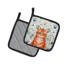 Load image into Gallery viewer, Solid Red Ginger Cat Coastal Sea Glass Pair of Pot Holders