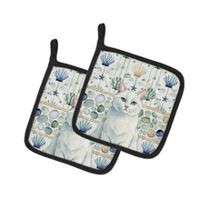 Load image into Gallery viewer, Solid White Cat Coastal Sea Glass Pair of Pot Holders