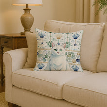 Load image into Gallery viewer, Solid White Cat Coastal Sea Glass Throw Pillow