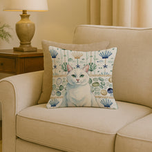 Load image into Gallery viewer, Solid White Cat Coastal Sea Glass Throw Pillow