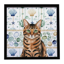Load image into Gallery viewer, Spotted Tabby Brown Cat Coastal Sea Glass Framed Metal Print