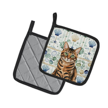 Load image into Gallery viewer, Spotted Tabby Brown Cat Coastal Sea Glass Pair of Pot Holders