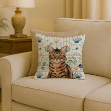 Load image into Gallery viewer, Spotted Tabby Brown Cat Coastal Sea Glass Throw Pillow