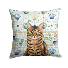 Load image into Gallery viewer, Spotted Tabby Brown Cat Coastal Sea Glass Throw Pillow
