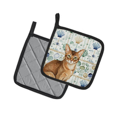 Load image into Gallery viewer, Ticked Tabby Brown Cat Coastal Sea Glass Pair of Pot Holders