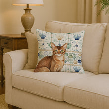 Load image into Gallery viewer, Ticked Tabby Brown Cat Coastal Sea Glass Throw Pillow
