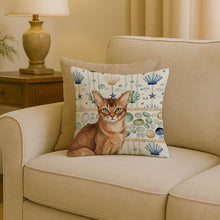 Load image into Gallery viewer, Ticked Tabby Brown Cat Coastal Sea Glass Throw Pillow