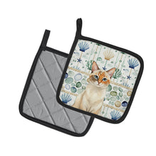 Load image into Gallery viewer, Tortie Point  Cat Coastal Sea Glass Pair of Pot Holders