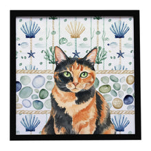 Load image into Gallery viewer, Tortoiseshell Cat Coastal Sea Glass Framed Metal Print