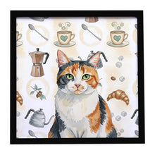 Load image into Gallery viewer, Calico Cat Coffee Time Framed Metal Print