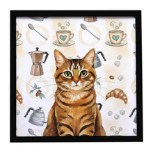 Load image into Gallery viewer, Classic Tabby Brown Cat Coffee Time Framed Metal Print