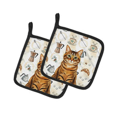 Load image into Gallery viewer, Classic Tabby Brown Cat Coffee Time Pair of Pot Holders