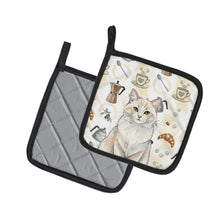 Load image into Gallery viewer, Cream and White Cat Coffee Time Pair of Pot Holders