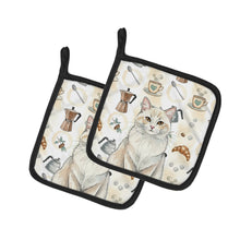 Load image into Gallery viewer, Cream and White Cat Coffee Time Pair of Pot Holders