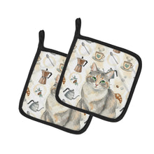 Load image into Gallery viewer, Dilute Tortoiseshell Cat Coffee Time Pair of Pot Holders