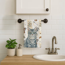 Load image into Gallery viewer, Gray Mackerel Tabby Cat Coffee Time Kitchen Towel