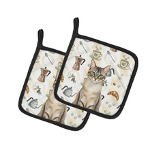 Load image into Gallery viewer, Lynx Point Tabby Cat Coffee Time Pair of Pot Holders