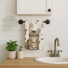 Load image into Gallery viewer, Mackerel Tabby Brown Cat Coffee Time Kitchen Towel