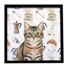 Load image into Gallery viewer, Mackerel Tabby Brown Cat Coffee Time Framed Metal Print