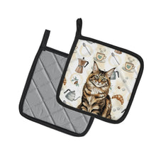 Load image into Gallery viewer, MaineCoon Brown Tabby Cat Coffee Time Pair of Pot Holders