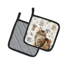 Load image into Gallery viewer, Norwegian Forest Cat Brown Tabby Cat Coffee Time Pair of Pot Holders