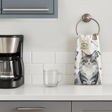 Load image into Gallery viewer, Norwegian Forest Cat Gray and White Cat Coffee Time Kitchen Towel