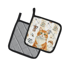 Load image into Gallery viewer, Orange and White Cat Coffee Time Pair of Pot Holders