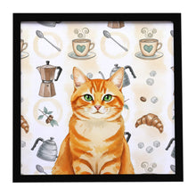 Load image into Gallery viewer, Orange Classic Tabby Cat Coffee Time Framed Metal Print