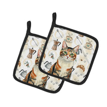 Load image into Gallery viewer, Patched Tabby Cat Coffee Time Pair of Pot Holders