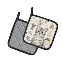 Load image into Gallery viewer, Silver Mackerel Tabby Cat Coffee Time Pair of Pot Holders
