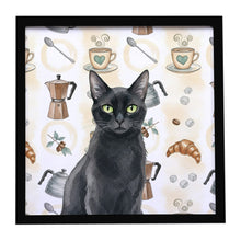Load image into Gallery viewer, Solid Black Cat Coffee Time Framed Metal Print