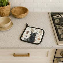 Load image into Gallery viewer, Solid Black Cat Coffee Time Pair of Pot Holders