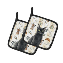 Load image into Gallery viewer, Solid Black Cat Coffee Time Pair of Pot Holders
