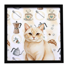 Load image into Gallery viewer, Solid Cream Cat Coffee Time Framed Metal Print