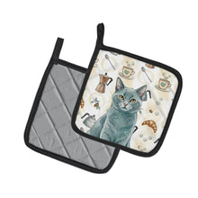 Load image into Gallery viewer, Solid Gray Cat Coffee Time Pair of Pot Holders