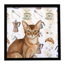 Load image into Gallery viewer, Ticked Tabby Brown Cat Coffee Time Framed Metal Print