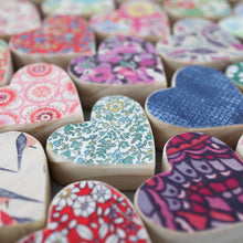 Load image into Gallery viewer, Fabric-Faced Wooden Hearts