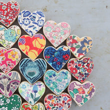 Load image into Gallery viewer, Fabric-Faced Wooden Hearts