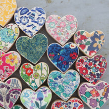 Load image into Gallery viewer, Fabric-Faced Wooden Hearts