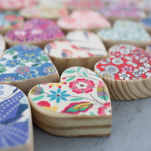 Load image into Gallery viewer, Fabric-Faced Wooden Hearts