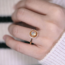 Load image into Gallery viewer, The Sunshine - Faceted Fire Opal Halo Diamond Engagement Ring 18K Gold