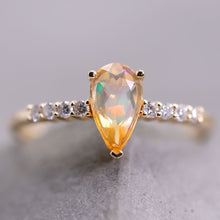 Load image into Gallery viewer, Faceted Mexican Fire Opal &amp; Diamond Engagement Ring 18K Yellow Gold