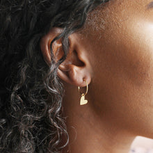 Load image into Gallery viewer, Falling Heart On Earring Hoop | Designed in the UK | 18K Gold Plated Brass