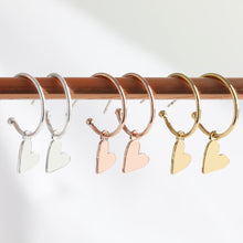 Load image into Gallery viewer, Falling Heart On Earring Hoop | Designed in the UK | 18K Gold Plated Brass