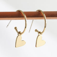 Load image into Gallery viewer, Falling Heart On Earring Hoop | Designed in the UK | 18K Gold Plated Brass