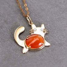Load image into Gallery viewer, Fat Orange Cat - Mexican Fire Opal &amp; Diamond Necklace 18K Yellow Gold