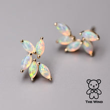 Load image into Gallery viewer, Feather Design Australian Solid Opal Stud Earrings 14K Yellow Gold