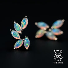 Load image into Gallery viewer, Feather Design Australian Solid Opal Stud Earrings 14K Yellow Gold